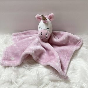 HB Hudson Baby Pink Stars Unicorn Security Blanket Lovey Plush 14" x 14" 52157